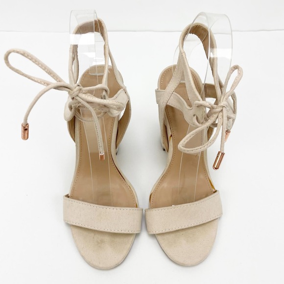 Charlotte Russe Womens Jennie Sandals 6 Faux Suede Open Toe Block Strappy Heels - Picture 9 of 11